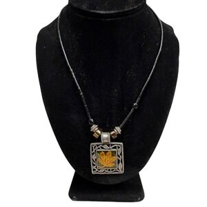 KC Leaf Silver Brass Tone Pendant Necklace Beaded Metal Vine Jewelry 9.5 in L
